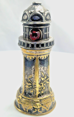 #ad ANTIQUE DRALLE ILLUSION LIGHTHOUSE PERFUME SILVER PLATED HOLDER w GLASS c1910 g. $174.90