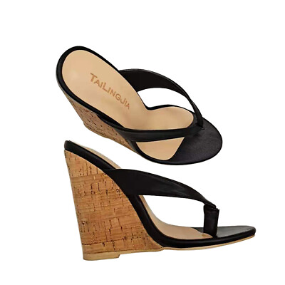 #ad Women Slip On Sandals Wedges Flip Flop Pumps Open Toe High Heels Ladies Shoes AU $128.93