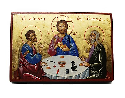 #ad Greek Russian Orthodox Handmade Wooden Icon Emmaus Supper 19x13cm $24.99