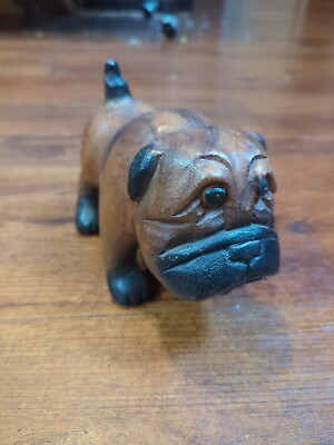#ad Vintage Hand Carved Wooden Bull Dog Figurine 7.5quot; $22.00