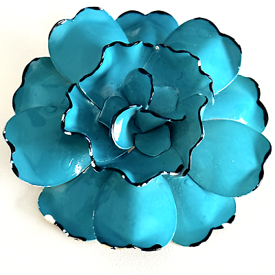 #ad Vintage Large Blue Enameled Oversized 3D Flower Detailed Floral Brooch Pin $29.99