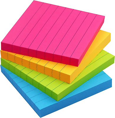 #ad Lined Sticky Note Paper 3x3 Colored 4 Notepads 90 Sheets Pad Glossy $9.81