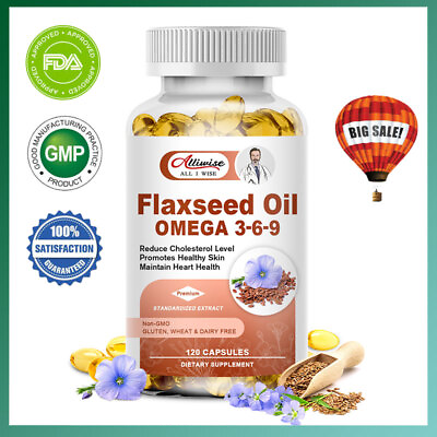 #ad 120 Pills Flaxseed Oil Omega 3 6 9 Promotes Healthy Skin amp; Maintain Heart Health $13.53