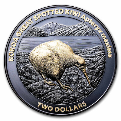 #ad 2024 New Zealand 2 oz Silver Black Proof Roroa Kiwi $358.96