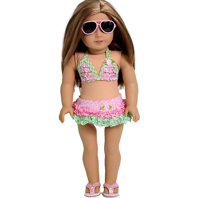 #ad Pink and Green Ruffled Swimsuit 18quot; Doll Clothes for American Girl Dolls $13.99