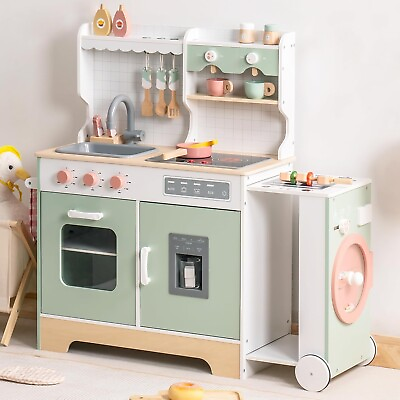 #ad Robud Wooden Kitchen Play Set Pretend Playset BBQ Toy Cooking for Toddler Ages3 $123.99