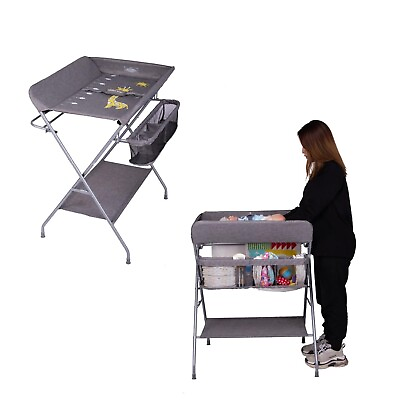 #ad Portable Changing Table Changing Station with Safety Belt for Newborn Baby Gray $49.99
