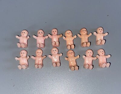 #ad 12 VTG Hong Kong Hard Plastic Miniature Baby Dolls Dollhouse $15.00