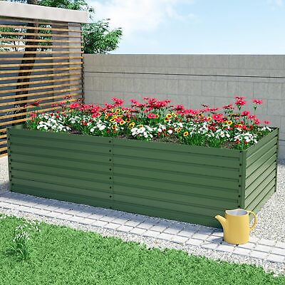 #ad Galvanized Outdoor Metal Raised Garden Bed Flower Vegetable Elevated Planter Box $289.59