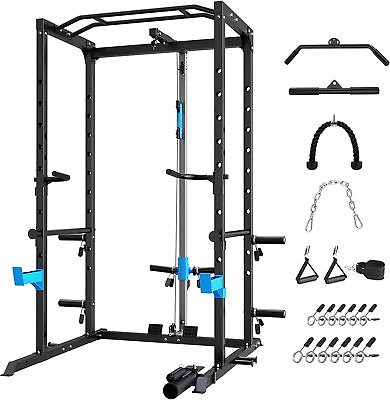 #ad Power Cage Power Rack with J Hooks Dip Handles Pulley System for Home Gym $389.00
