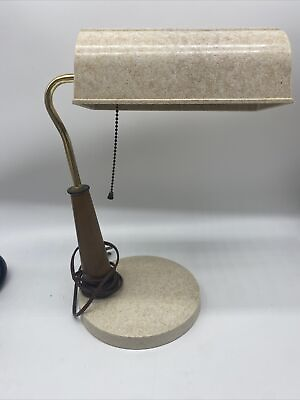 #ad Vintage Banker#x27;s Desk Lamp Mid Century Modern Melamine Wood Pull Chain Lamp $48.00