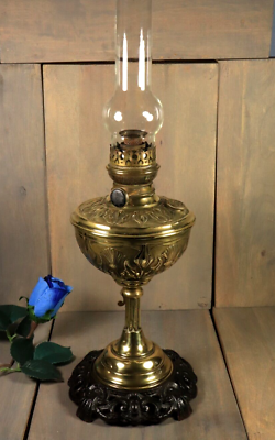 #ad Antique French Floral Art Nouveau Table Oil Lamp Brass Parlor Adjustable Height $380.00