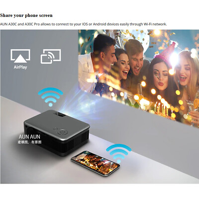 #ad 2.4 inch LCD 4K HD A30C Pro Dual WIFI Portable Home Theater Smart TV Projector $70.36