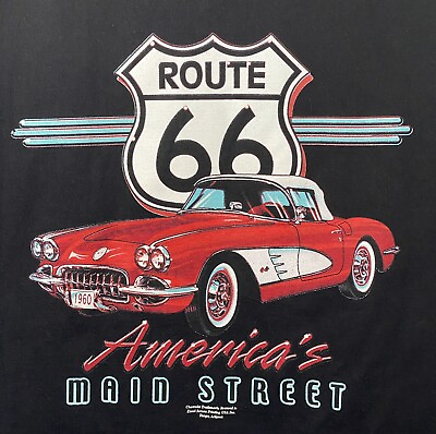 #ad Vintage Route 66 Main Street America Corvette Shirt Size XL Made In USA $29.95