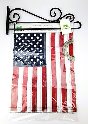 #ad American Flag with Swirl Wall Mount Indoor Outdoor Garden Flag Hanger Evergreen $24.95