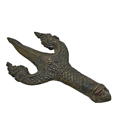 #ad Khmer Trident Naga Serpent Knife Amulet ฺBrass Meed Mor Destroy Evil Forces $129.00