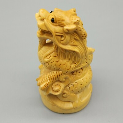 #ad Hand Carved Japanese Boxwood Netsuke Soaring Dragon Handy Wood Carving Figurine $19.99
