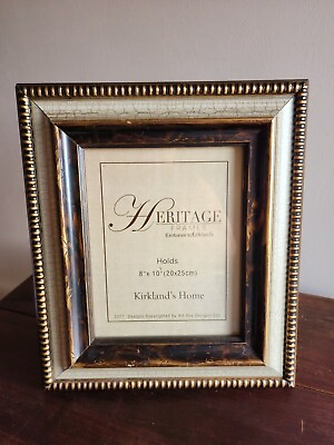 #ad VTG Ornate Wide Wood Gold amp; White Crackeled Picture Frame Table Gallery Decor $32.99