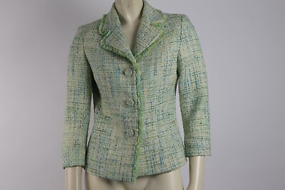 #ad Luisa Beccaria Green Tweed Collared Button Down 3 4 Sleeve Blazer Jacket Size 40 $269.99