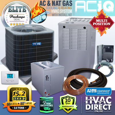 #ad 2.5 Ton 15.2 SEER2 88K BTU 80% Central Air Conditioner Gas Furnace Split System $3139.75