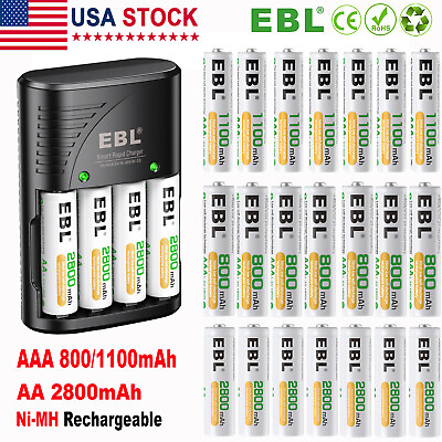 #ad Lot AA AAA Rechargeable Batteries 2800mah 1100mAh 800mAh w AC Charger $7.39