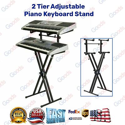 #ad 2 Tier Adjustable X Style Pro Dual Music Electronic Piano Double Keyboard Stand $79.99