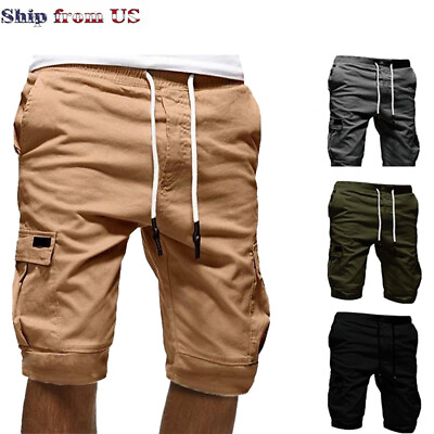 #ad Mens Shorts Pants Cargo Casual Chino Fashion 6 Pockets Summer Beach Trousers US $17.09