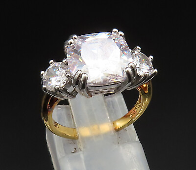 #ad 925 Sterling Silver Vintage Three Stone Cubic Zirconia Ring Sz 5.5 RG24711 $36.45