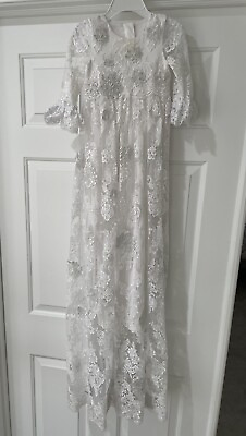 #ad 3 6 Months 100% Custom Made Christening Baptism Gown Dress Bonnet Set $155.00