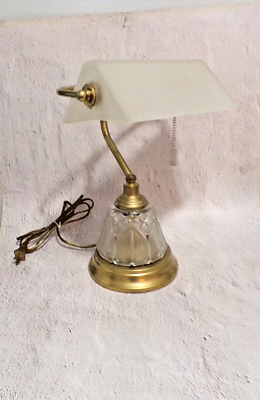 #ad Brass and Glass Desk Lamp w Frosted Glass Shade $95.00