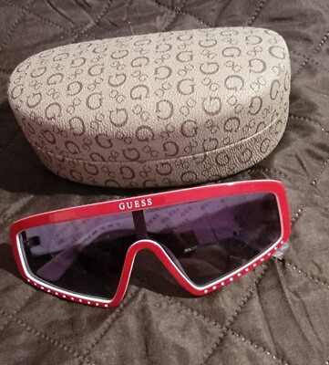 #ad GU7695 S 66B 137 135 Guess Red White Shield Sunglasses $58.00