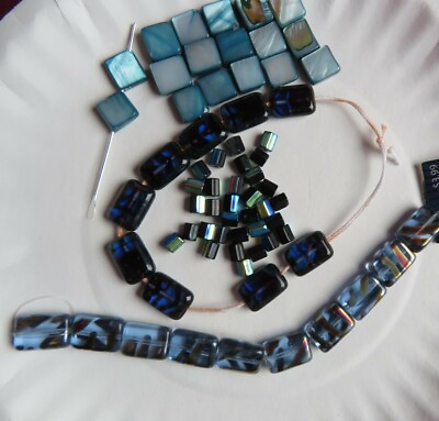 #ad Czech Glass Rectangle Square and Octagon Beads 68 Shades of Blue Hues  $11.00