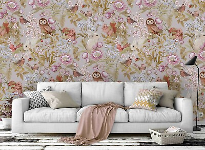 #ad 3D Owl Floral Seamless Wallpaper Wall Mural Self adhesive Removeable 195 AU $349.99
