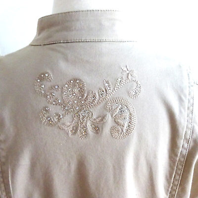 #ad Chico#x27;s Lightweight Beige Jacket Embroidered Seascape Zip Front Size M 2 $18.00