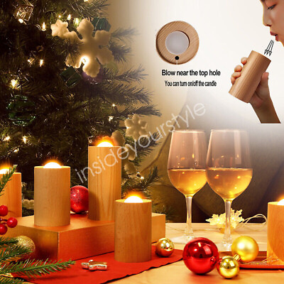 #ad Wood Rechargeable Flameless Candle Light Romantic LED Lamp Party Home Decoration $40.34