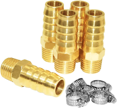 #ad 5 Pcs Hose Barb Fittings 3 8 Barb To 1 4 Npt Male Thread Brass Metals Adapter $17.02