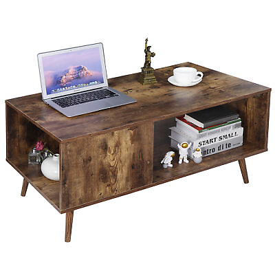 #ad Modern Coffee Table with Storage Wood Grain Finish Living Room Furniture $41.59