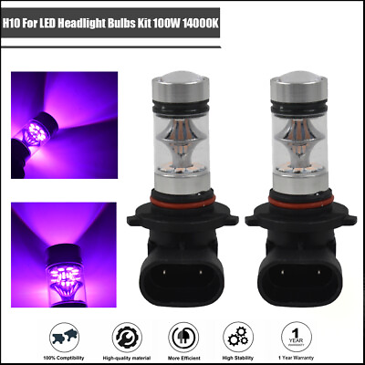 #ad 2x 9005 H10 9145 14000K Purple 100W LED Headlight Bulbs Kit Fog Light 12V to 24V $13.13