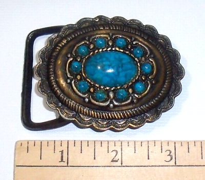 #ad Southwest Faux Turquoise and Antique Brass Vintage Belt Buckle New $13.30