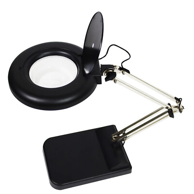 #ad 20x Black Benchtop Magnifier Lamp 5” Transparent Lens Adjustable LED Light 110v $90.25