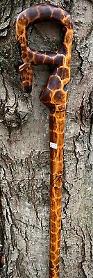 #ad Mvuli Wood Antique African Kenyan Made 1970s Hand Tooled Giraffe Walking Stick $300.00
