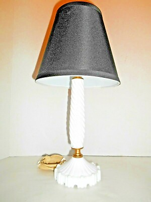 #ad Vtg Spiral White Glass Table Lamp w Skyscraper Base Art Deco w Black Shade $23.65