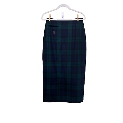 #ad Tommy Hilfiger Womens Wool Tartan Skirt Sz 12 Green and Navy $22.00