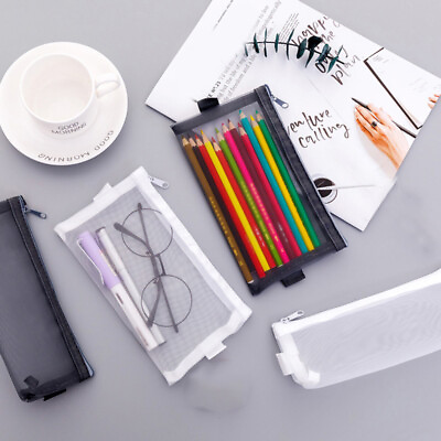 #ad Transparent Mesh Pencil Case Storage Pen Box Gift Office School Supplies 1PC HOT $4.84