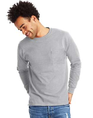 #ad Hanes Long Sleeve Pocket T Shirt Essentials Men#x27;s Cotton Tee Midweight sz S 3XL $9.00