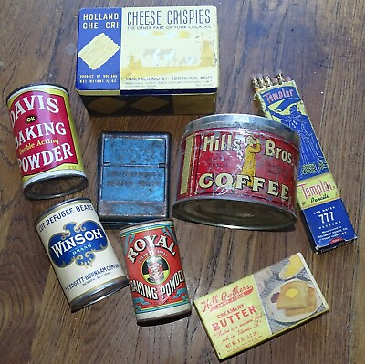 #ad Junk Lot of 8 old tins etc. Hills Bros Coffee Top Cigarette Hall Bros Butter $54.00