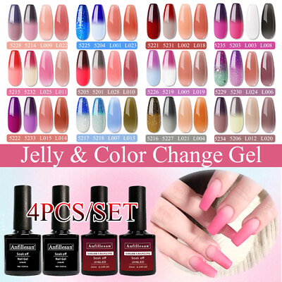 #ad Anfillesan Jelly Nude Color Changing Clear Gel Nail Polish Set UV LED Top Coat $11.39