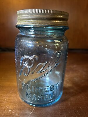 #ad Vintage Blue Pint Perfect Mason #5 Jar With Original Lid. Rare $12.99