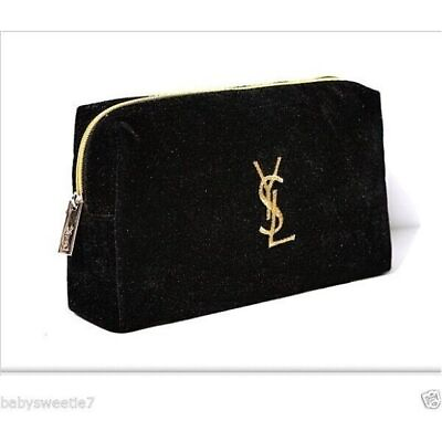 #ad COSMETIC BAG YSL WITH GOLD COLOR LOGO BLACK $18.99
