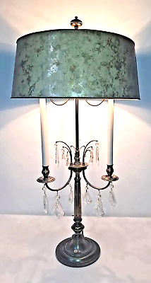 #ad Large Rare Vintage Stiffel French Empire Bouillotte Style Brass and Crystal Lamp $349.00